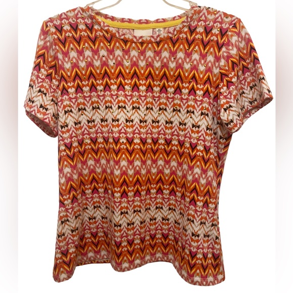 Rafaella Womens Gold Sparkle Multicolored Short Sleeve Top Size SP - Picture 1 of 7